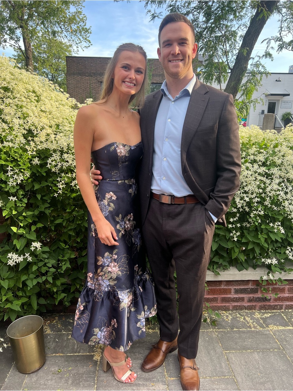 Strapless navy midi dress